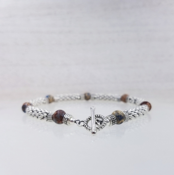 Blue Sea Sediment Jasper Beaded Toggle Bracelet - Picture 9 of 10